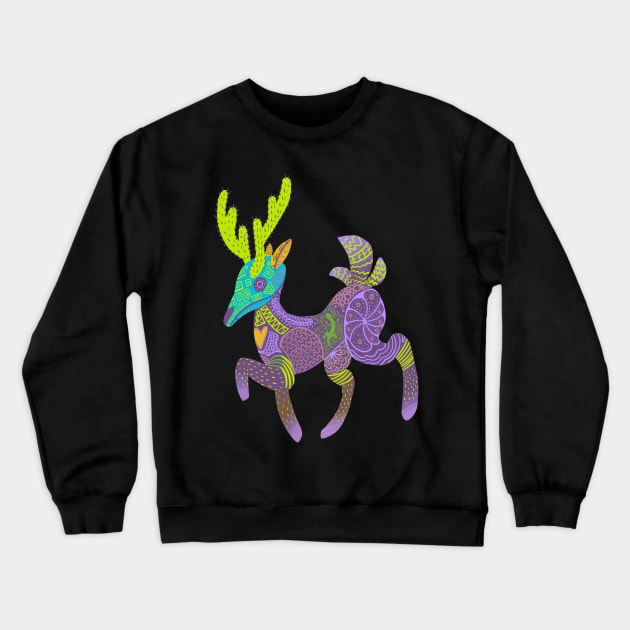 Whimsical Purple Cactus Deer Alebrije Crewneck Sweatshirt by narwhalwall